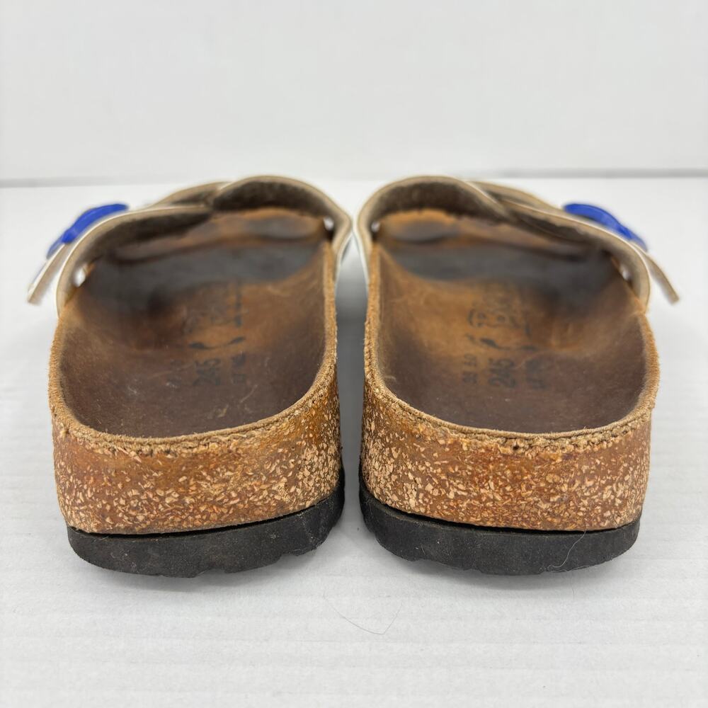 Birkenstock Slide Sandals Womens Size 7 Blue White Nautical Stripe Cross Strap - Picture 8 of 9